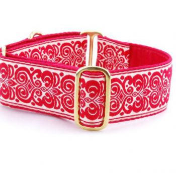  Small Satin Lined Martingale Collar - Red Scroll 