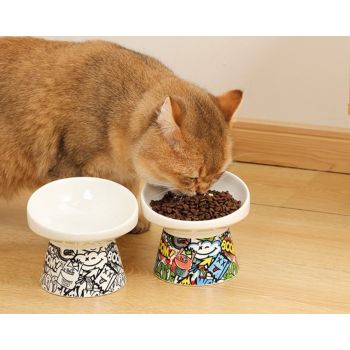  M-PETS Freestyle Tilt’d Raised Ceramic Bowl Black & White 250ml 