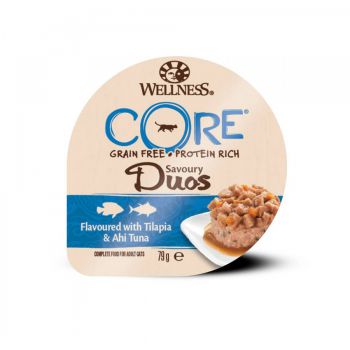  Wellness CORE Savoury Duos Flavoured with Tilapia and Ahi Tuna for Cat, 79g 