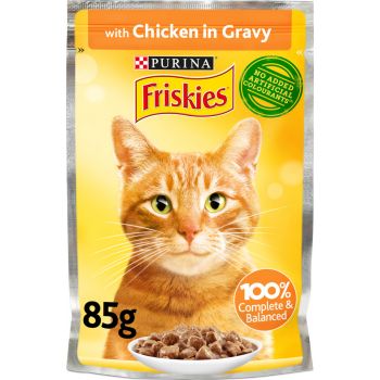  Purina Friskies Chicken Chunks in Gravy Wet Cat Food Pouch 85g 