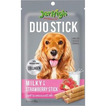  Jerhigh Duo Stick Dog Treat, 50 gm (Milky with Strawberry Stick 