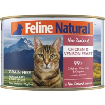  Feline Natural - BPA-Free & Gelatin Free Canned Cat Food - Chicken & Venison 170G 